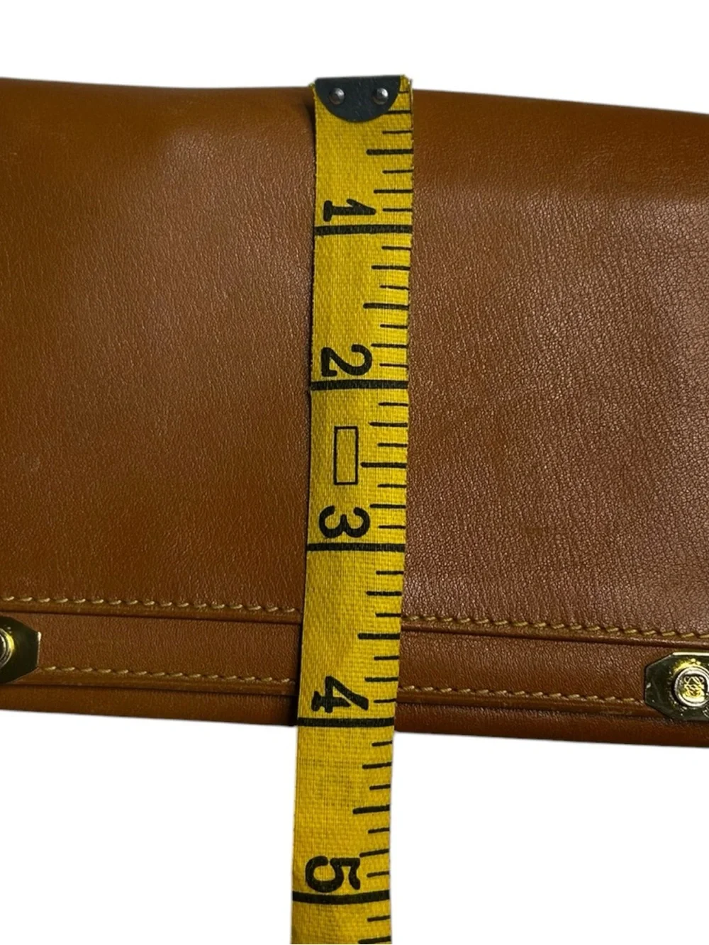 LOEWE Vintage Tan Leather Gold Corner Flap Wallet Coin Purse